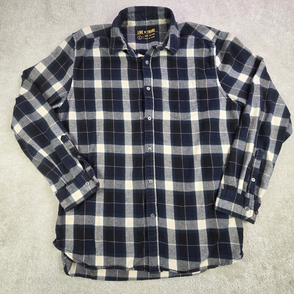 Line of Trade Mens Blue Plaid Flannel Button Down Shirt Large